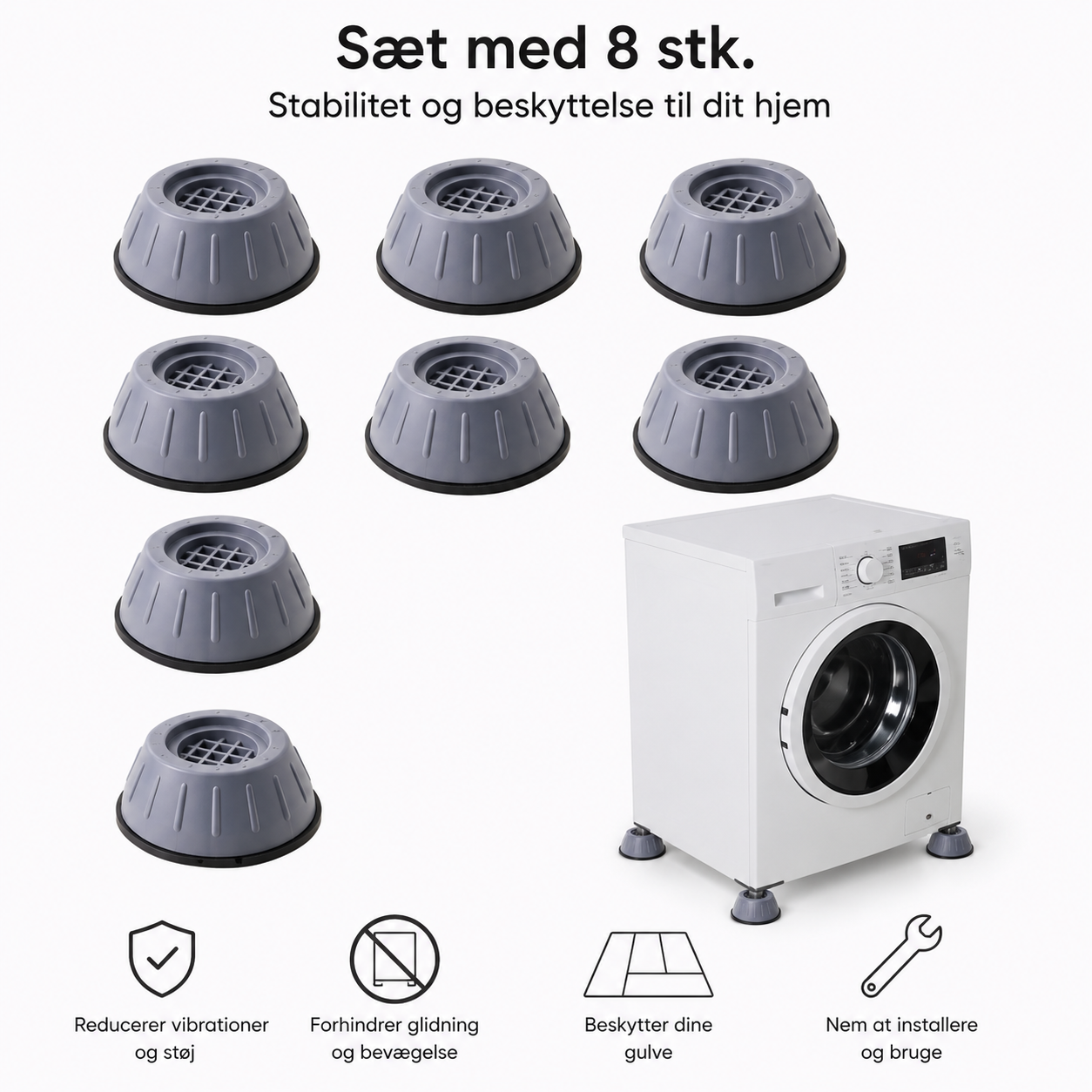 StøjStop™ – Vibrationsdæmpende puder til vaskemaskiner og husholdningsapparater