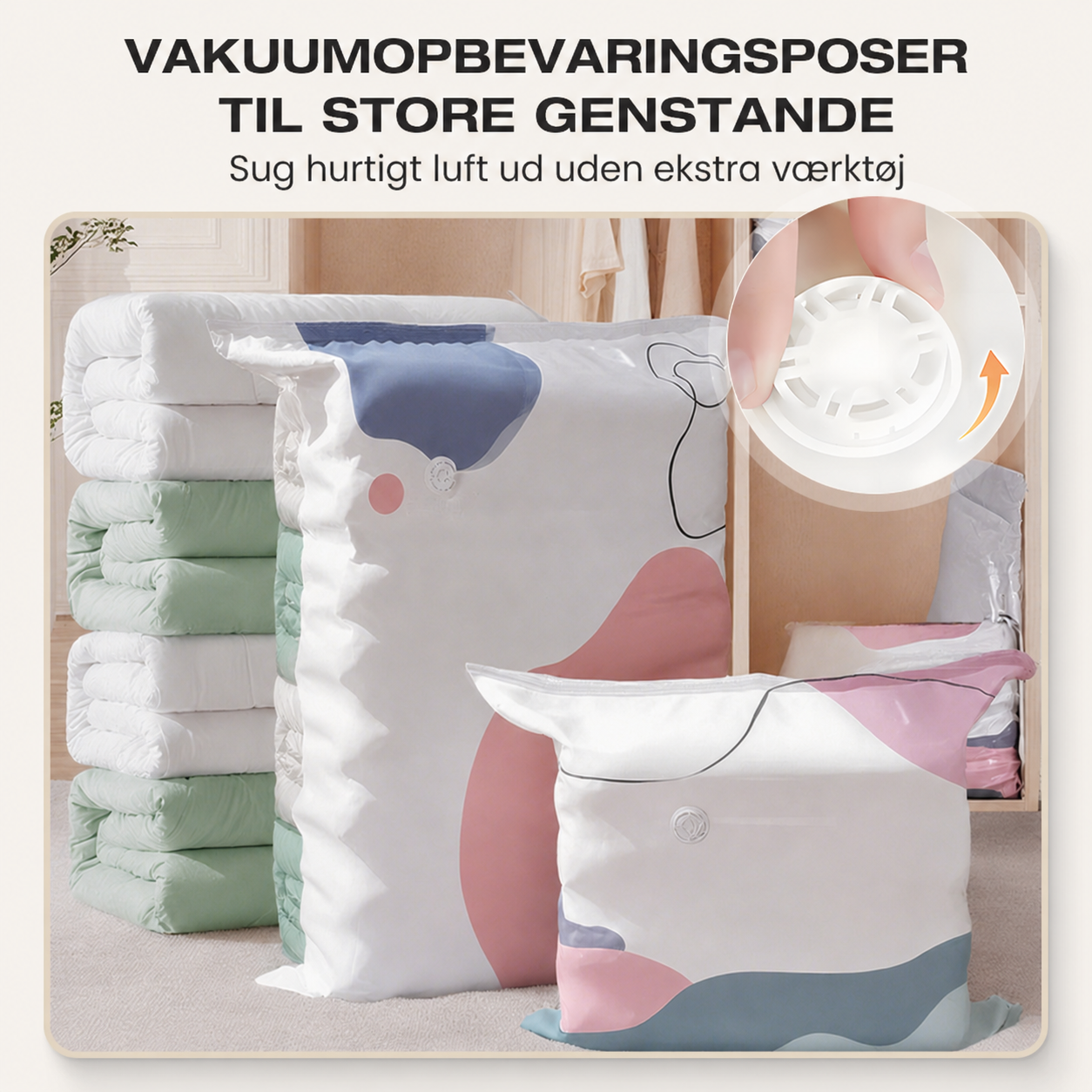 LuftPak™ – Pumpefri Vakuumopbevaringsposer der sparer op til 80% plads