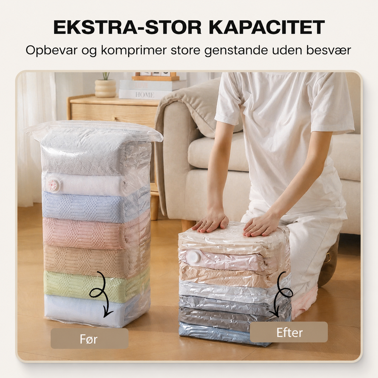 LuftPak™ – Pumpefri Vakuumopbevaringsposer der sparer op til 80% plads