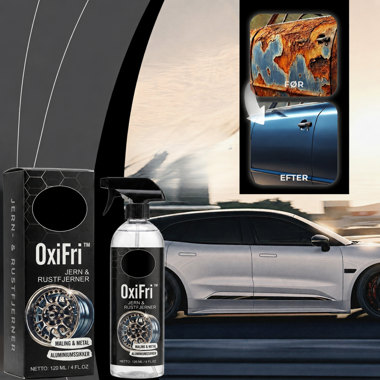 OxiFri™ Jern & Rustfjerner spray til bil og metaloverflader