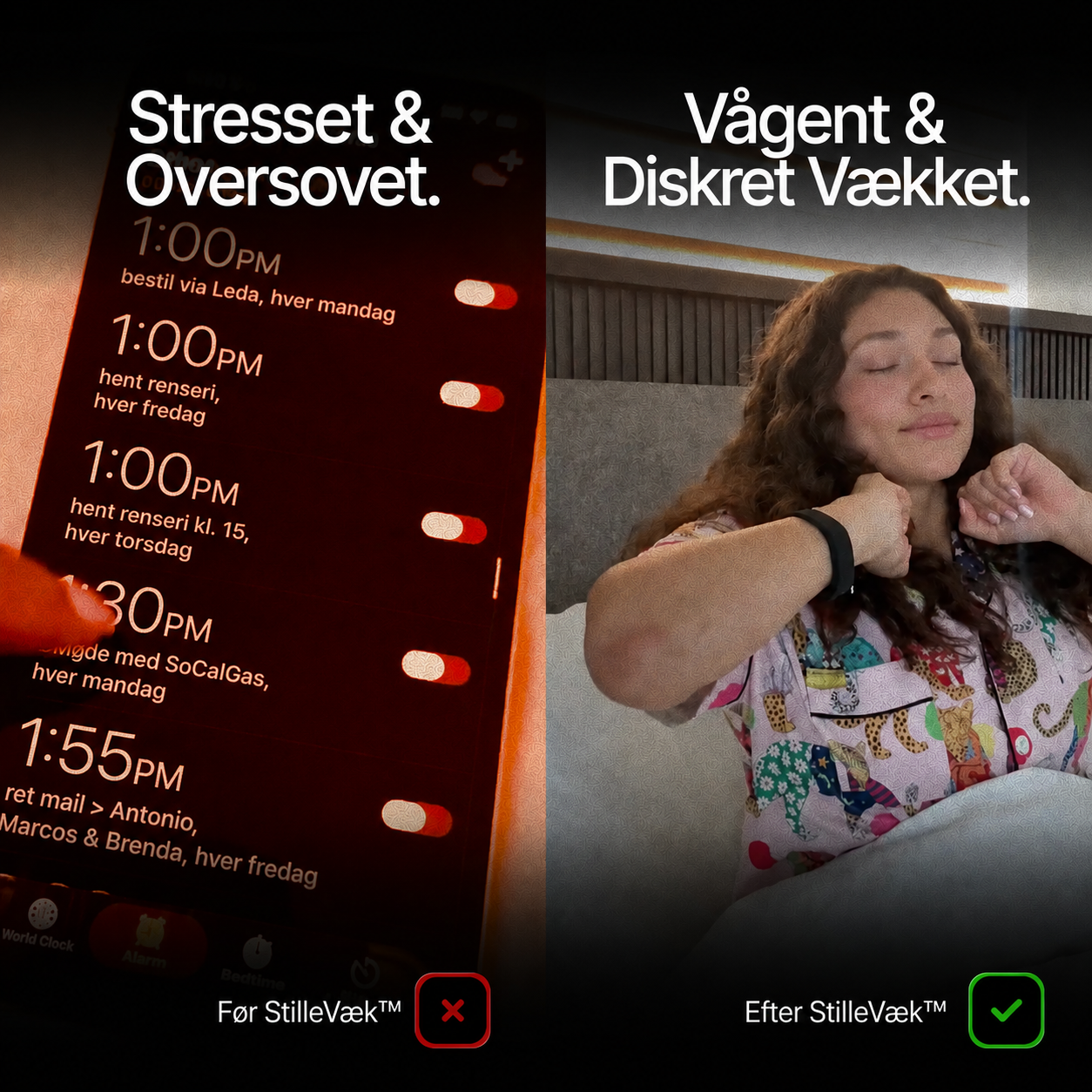 StilleVæk™ - Lydløs Vækkealarm-armbånd