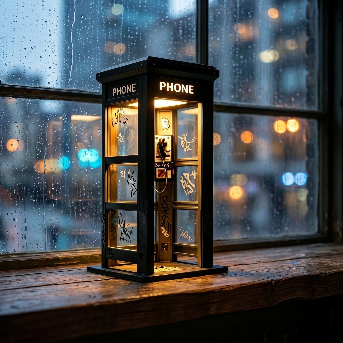 Vintage Telefonboks Stemningslampe med Varmt Lys